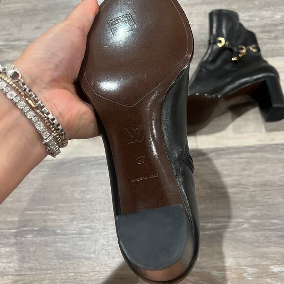 Louis Vuitton Round Toe Black Leather Heeled Boot Size EU 37 - Picture 2 of 9